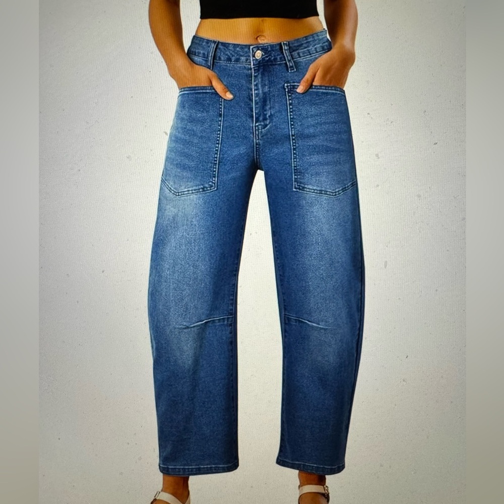 NWOT Amazon EVALESS Baggy Barrel Jeans High Waisted Wide Leg 16